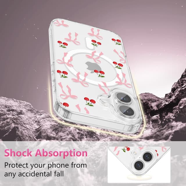 Detalle de ZTOFERA Magnetische Schutzhülle für iPhone 17 (6,3") – transparentes TPU mit Schleife & Kirschen-Muster