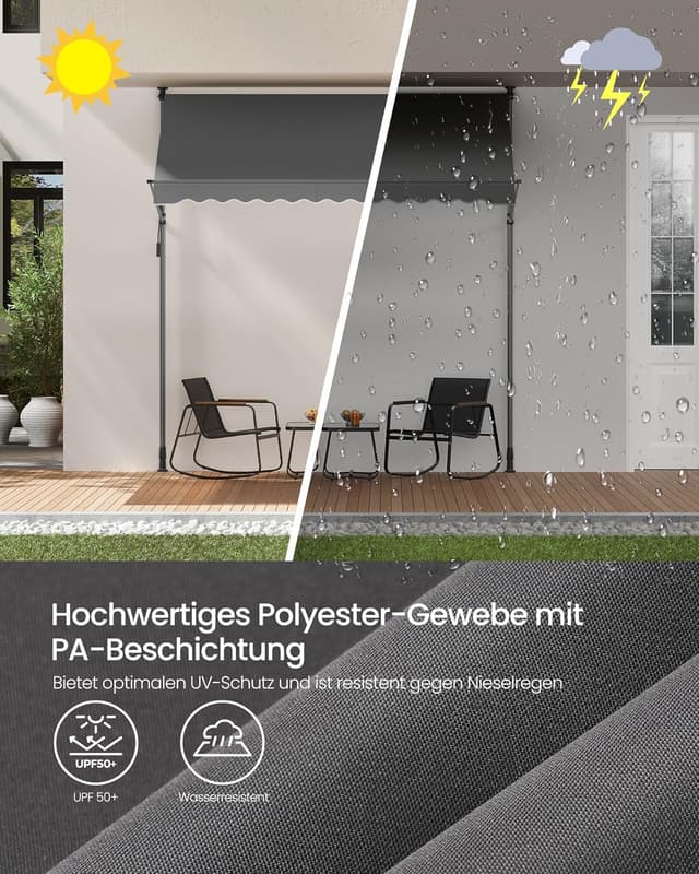 Thumbnail 6 de SONGMICS Klemmmarkise für Balkon und Terrasse, höhenverstellbar mit Handkurbel, 250 x 120 cm, grau GSA252G01