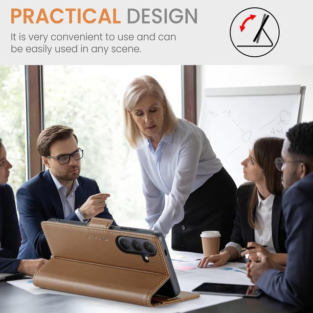 Detalle 2 de iEWFEN Premium Leather Wallet Case for Samsung Galaxy S26 (Brown) with Magnetic Closure, RFID and Kickstand