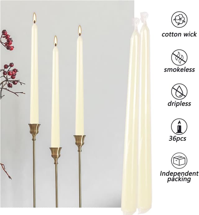 Thumbnail 6 de YOROXRG Ivory White Taper Candles 0.8 x 10 Inch 36 Pack