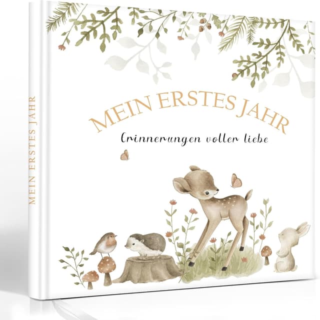 Detalle de Mein erstes Jahr Babyalbum zum Selbstgestalten – Baby-Fotoalbum mit 84 Seiten und Stickern (Hirschmuster)