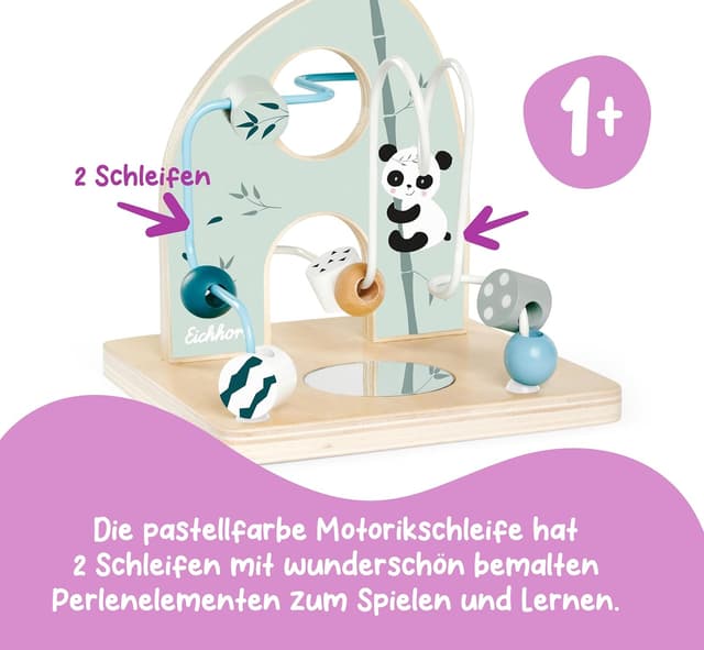 Detalle 2 de Eichhorn Motorikschleife mit Spiegel – 2 Schleifen aus Birkenholz (ab 1 Jahr)