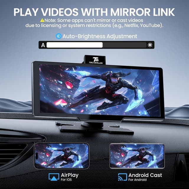 Thumbnail 6 de TECXERLLON 10.26-inch Wireless CarPlay & Android Auto screen with 4K dash cam and 1080P rear camera