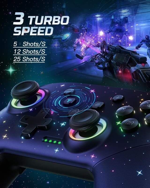 Detalle de VOYEE Wireless Pro Controller for Switch, Lite, OLED & PC with RGB, Turbo and 6‑axis gyro