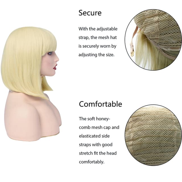 Thumbnail 6 de PARXITN Bob-Perücke mit Pony (blond, wellig) – Synthetikhaar, ca. 28 cm Schulterlänge