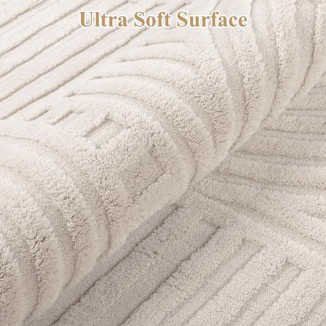 Detalle de Pauwer 8x10 Washable Area Rug, Non-Slip Low-Pile Boho Beige (Machine Washable, Living Room/Bedroom)