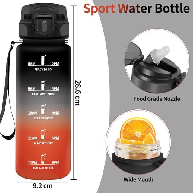 Detalle de Motswedi Gourde Paille 1500 ml sans BPA, étanche (noir & rouge) — idéale école et activités outdoor