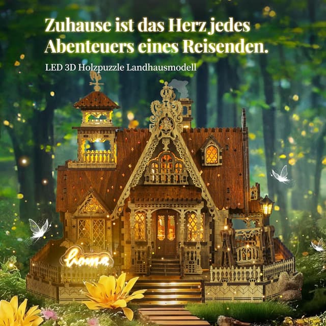 Detalle 2 de FUNPOLA LED 3D Holzpuzzle für Erwachsene – DIY Miniatur-Cottage mit LED-Blitz