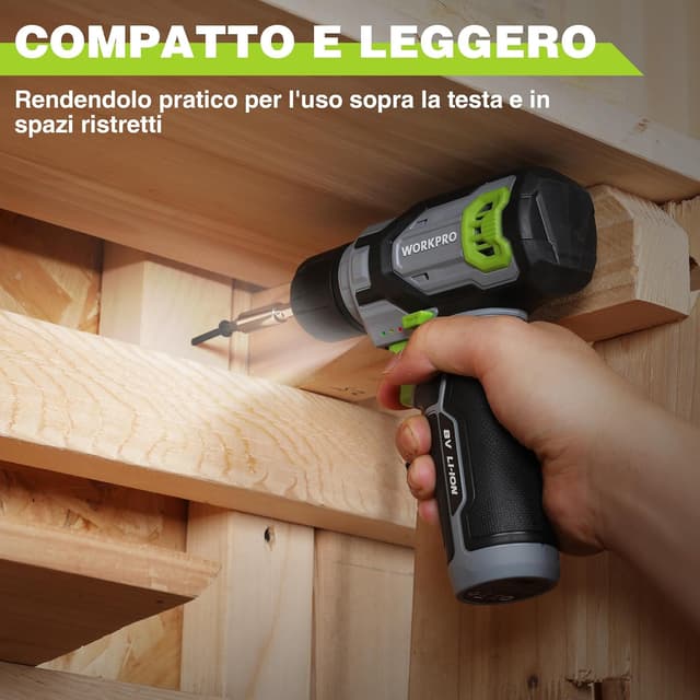 Thumbnail 6 de WORKPRO Trapano Avvitatore a Batteria 8V Verde Grigio con Mandrino da 10 mm e Accessori (53 pezzi)