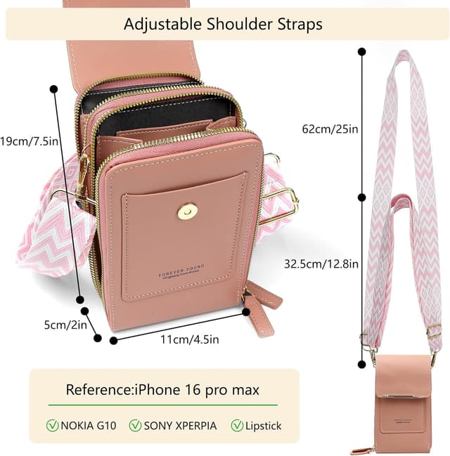 Detalle de DBPBToU borsa tracolla da donna in PU con porta cellulare al collo e finestra touch