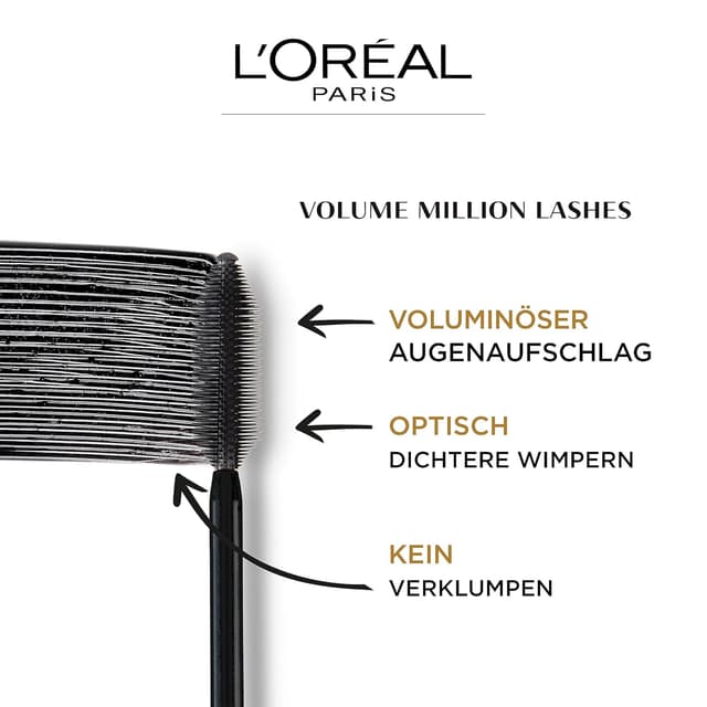 Detalle 2 de L'Oréal Paris Volume Million Lashes Wimperntusche für extra Definition & extra Volumen, Schwarz, 10,7 ml