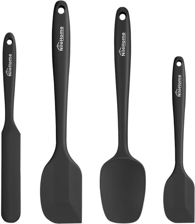 Detalle de NileHome Silicone Spatula Set (4-piece) with 18/8 stainless steel core, BPA-free, black
