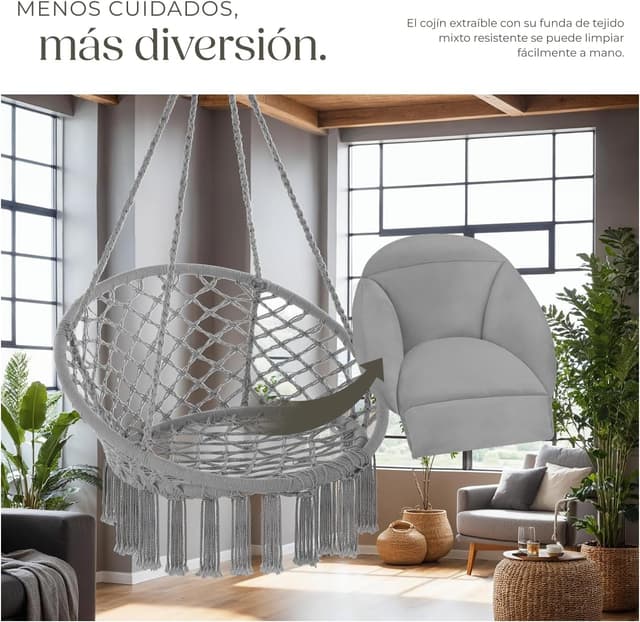 Thumbnail 6 de tectake Columpio Jardín Exterior silla colgante gris