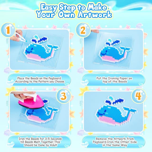 Detalle 2 de Zhongko Bügelperlen-Set mit 48 Farben (5 mm), Leuchteffekt im Dunkeln & Glitzer, 67 Muster