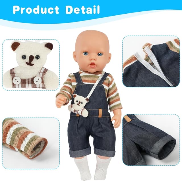 Detalle 2 de Aolso Puppenkleidungsset für Puppen von 35–45 cm (14–18 Zoll) – Kleidung, Bär, Socken & Kleiderbügel