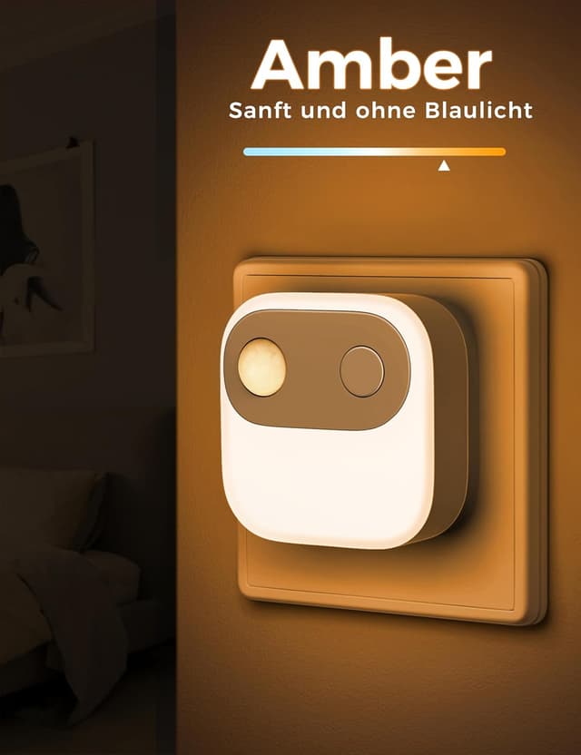Detalle 2 de Emeritpro Nachtlicht-Steckdose mit Bewegungsmelder und Dämmerungssensor (Bernstein, 2er-Set)