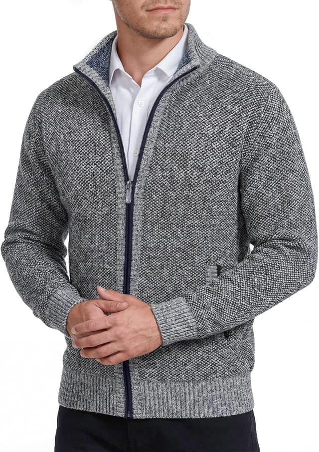 Detalle de GLESTORE Herren Strickjacke als Trachtenjacke: Cardigan-Style mit Fleece-Optik