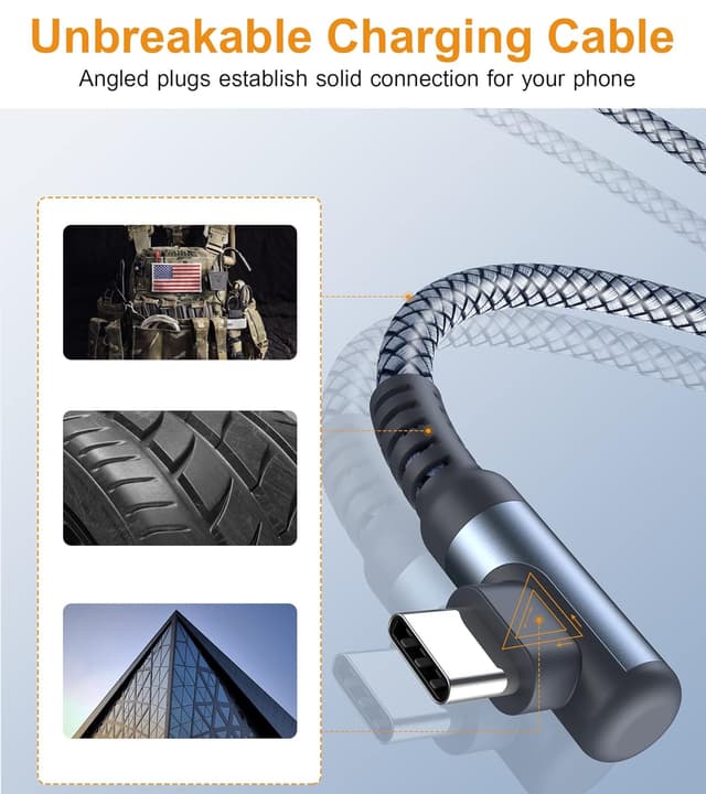 Detalle de AviBrex 2Pack 2m USB-C Right Angle 90° braided charging cable (3.1A)