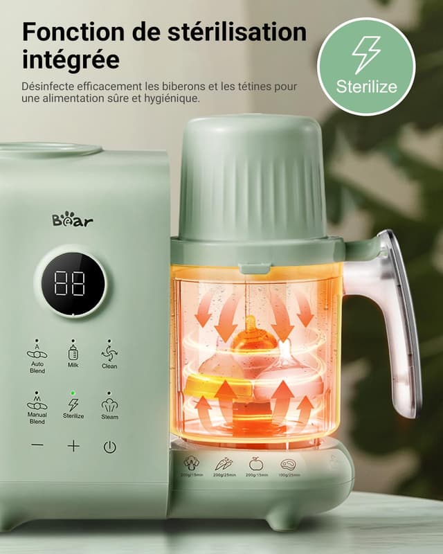 Thumbnail 6 de Bear Robot Cuiseur Mixeur Bébé avec panier vapeur 500 ml (sans BPA) : cuisson à la vapeur, mixage et désinfection