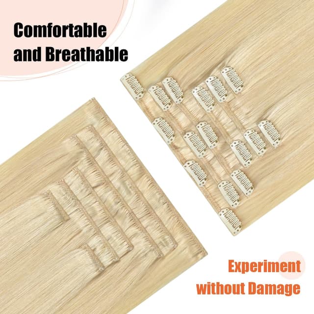 Detalle de UGOTRAYS Platinum Blonde Clip-In Hair Extensions (22 Inch, 7pcs, 115g) Real Human Hair Straight #60