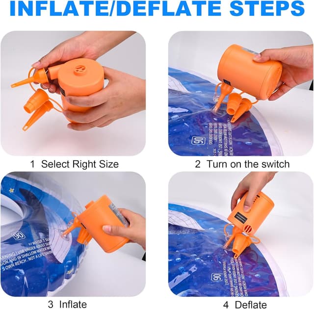 Detalle de Electric Air Pump for Inflatables (4000mAh) – Cordless pump with 3 nozzles for airbeds, paddling pools and more