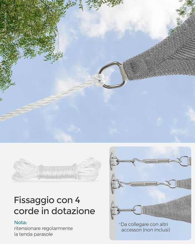 Thumbnail 6 de SONGMICS Vela Parasole 3 x 4 m in HDPE GSS34QY, grigio chiaro