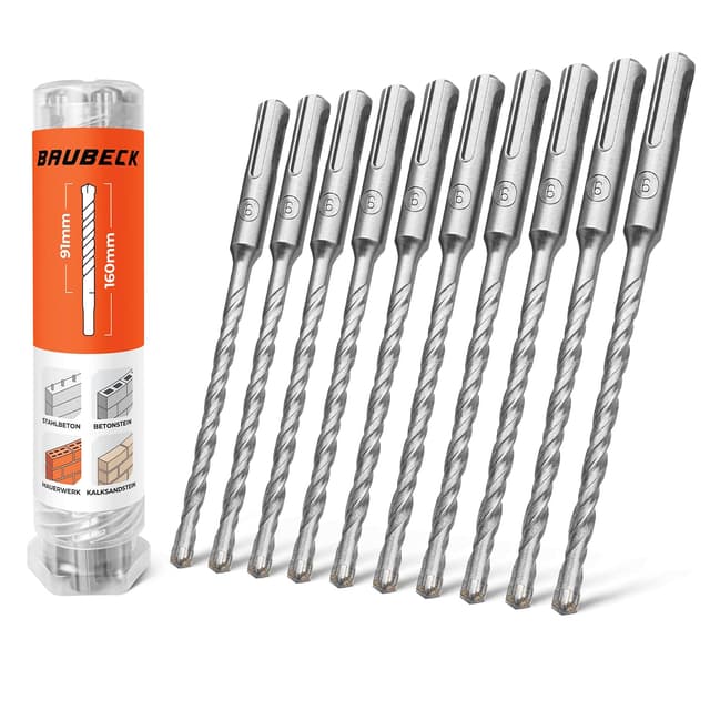Detalle de BAUBECK SDS Plus Betonbohrer 6 mm, 10er-Set (160 mm) aus 40CR-Stahl