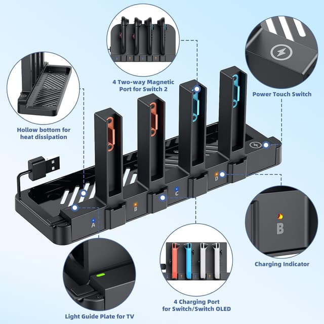 Thumbnail 6 de FASTSNAIL 9-in-1 Magnetic Joy-Con Controller Charger Dock for Nintendo Switch 2, Switch OLED & Switch (1st gen)