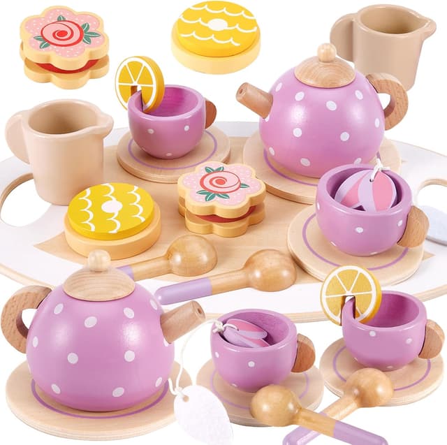 Detalle de AOLEVA Wooden Tea Set for Toddlers 3–5