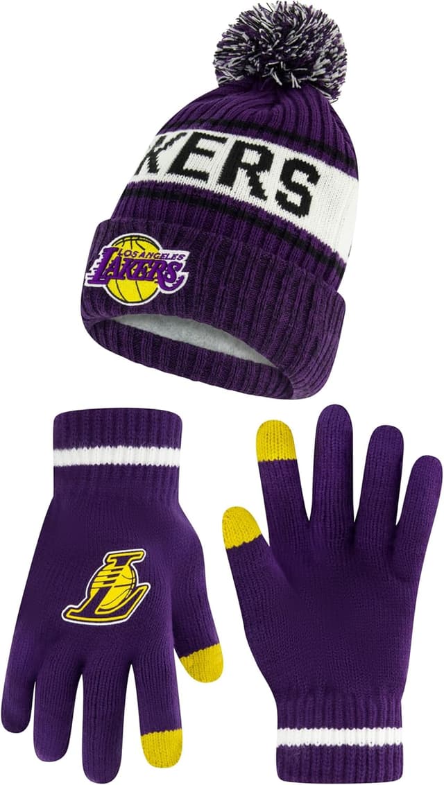 Detalle de Ultra Game Youth NBA Official Super Soft Winter Beanie Knit Hat with Extra Warm Touch Screen Gloves