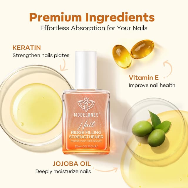 Detalle 1 de Modelones Vernis Durcisseur Ongle Extra Fort 8 en 1 — soin fortifiant pour ongles abîmés, nude pailleté, 15 ml