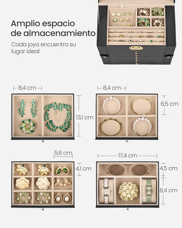 Detalle 2 de SONGMICS joyero de 5 niveles con cerradura