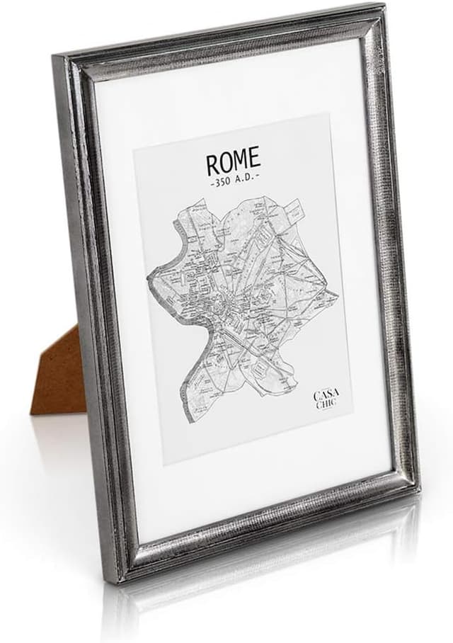 Detalle de Marco Vintage A4 Plata con Paspartú y Cristal Templado 📸