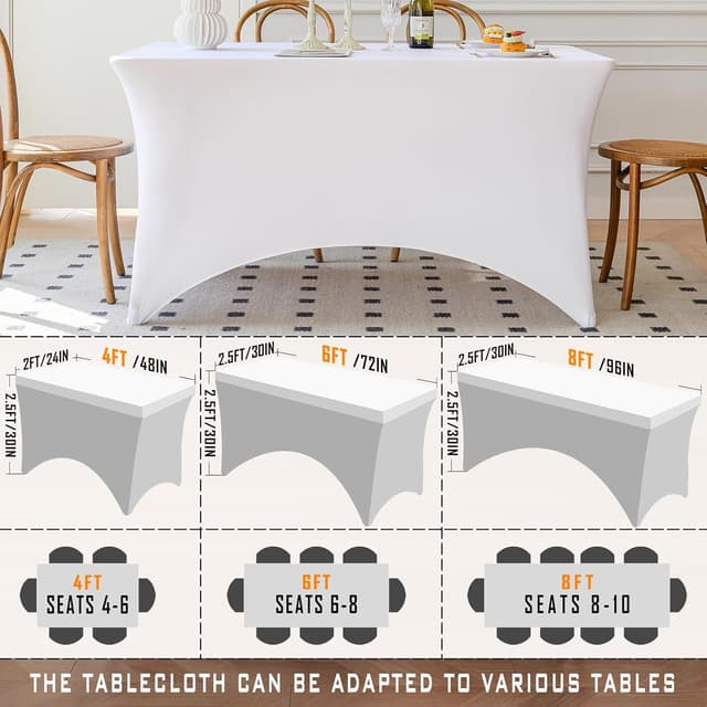 Detalle de Famstar White 4FT Spandex Tablecloth with Corner Pockets for Rectangle Fitted Tables