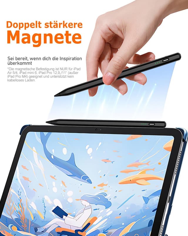 Detalle 2 de Varkda iPad Stift mit USB-C Schnellladung, Palm Rejection und Neigungssensitivität (kompatibel mit iPad A16, Air/Mini/Pro je nach Generation)