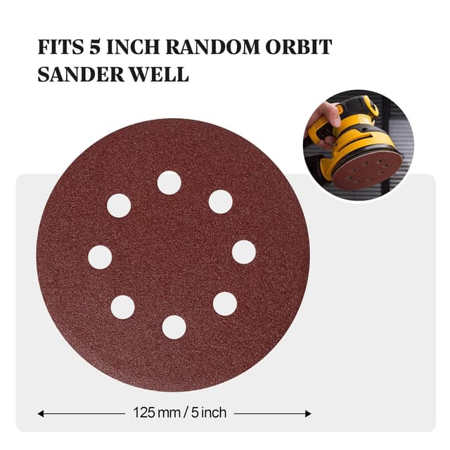 Detalle 2 de S SATC 125mm Orbital Sander Sanding Discs (100 grit) – 110 Hook & Loop Pads for Random Orbital Sanders