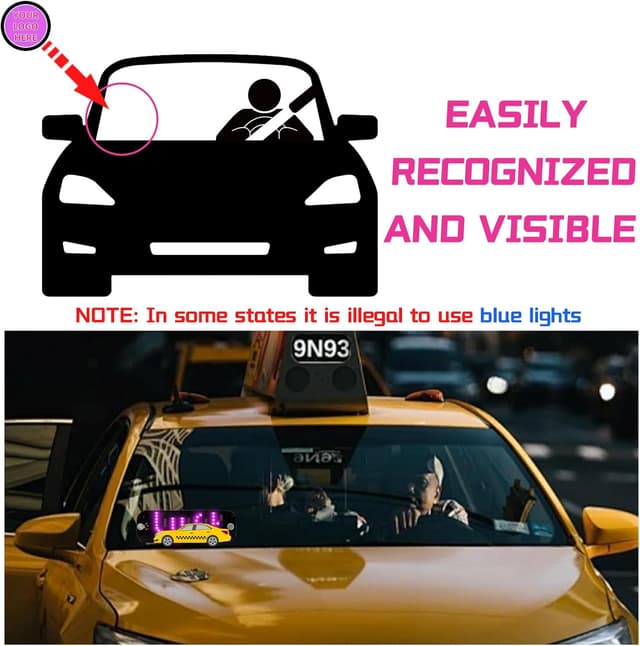 Detalle 2 de LED Light for Car Windshield Sign (Pink) with Suction Cups, Hook-and-Loop Cable Ties and USB Plug