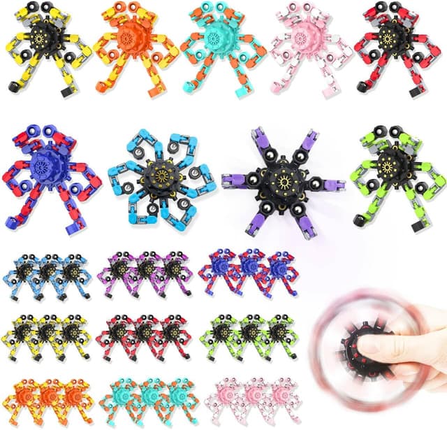 Detalle de Transformable Holiday Fidget Spinners with Deformable Chains (DIY Robot Spinner) — Stress Relief Sensory Toys