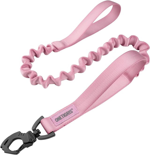 Detalle de OneTigris guinzaglio per cani a molla da 86 a 120 cm in nylon rosa, con clip in metallo e 2 imbottiture