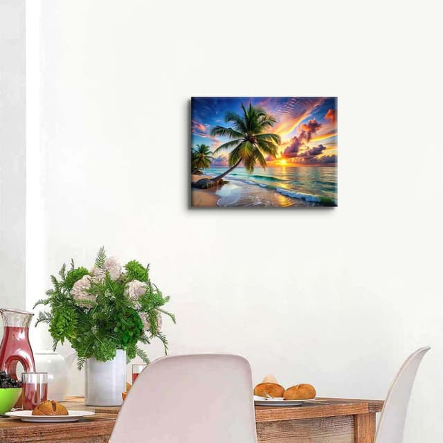 Detalle 2 de Sunset Beach coastal wall art canvas print (12x16 inch, 1 panel) for bathrooms and nautical spaces