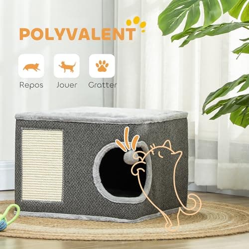 Detalle 2 de PawHut Arbre à Chat avec plate-forme, 2 coussins, 45 x 45 x 35 cm ⏳