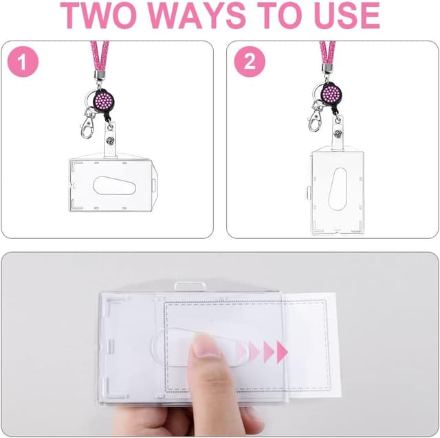 Detalle de Vicloon Lanyard mit Kartenhalter (Kristall-Lanyard) inkl. ausziehbarem Ausweishalter – Pfirsichfarbe