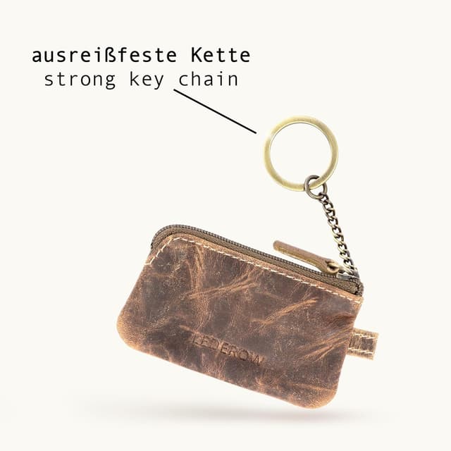Detalle de LEDEROW Mini Schlüsseltasche aus echtem Leder – kleines Schlüsseletui für Motorrad- und Hausschlüssel
