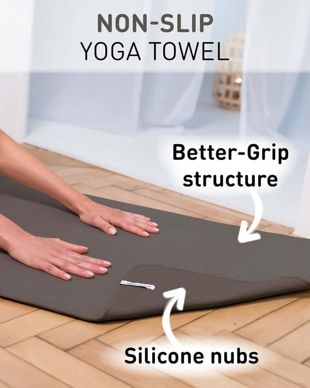 Detalle de Fit-Flip Yoga Towel Non Slip (185 x 63cm) for Hot Yoga, Bikram & Gym Workouts – Lightweight quick-dry microfibre in Anthracite