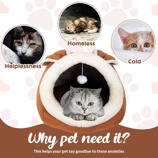 Detalle de Pinkgarden Cat Bed Indoor Cat House Tent Cave with Removable Washable Cushioned Pillow (Brown)