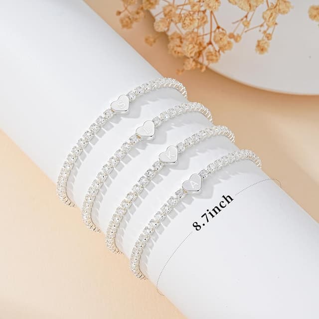 Detalle de KLIFOWDY 925 Initial Tennis Armband in Silber mit Herz & Buchstaben (A-Z) für Frauen