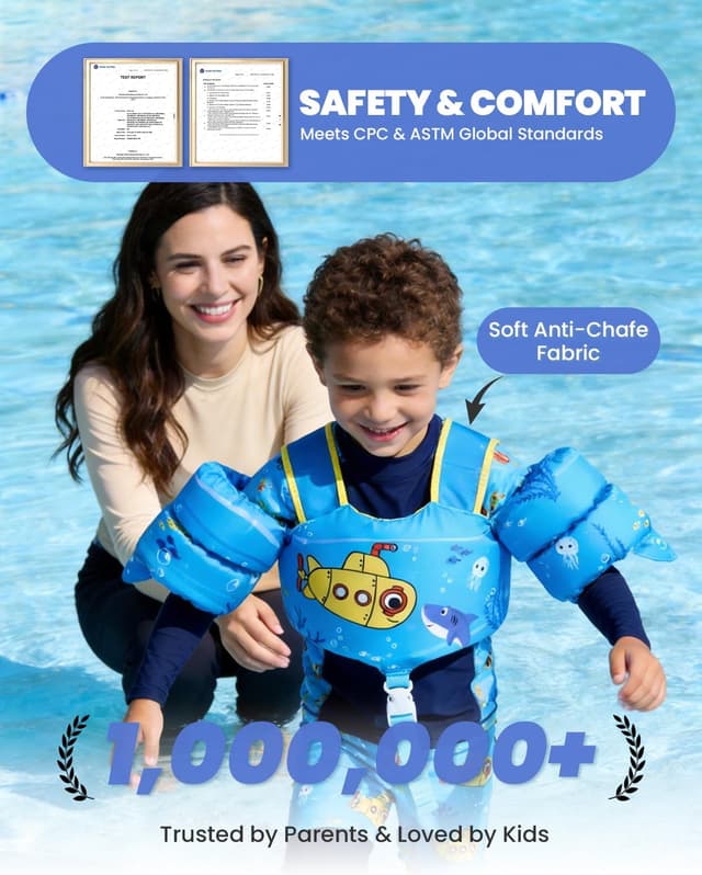 Detalle de Gogokids 2-in-1 Toddler Swim Vest Pool Floaties (CPC certified) for 24–66 lbs