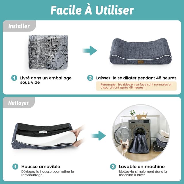 Detalle de COZY KISS Panier chien orthopédique taille L 114x76x15 cm, coussin mousse haute densité, bord surélevé bleu