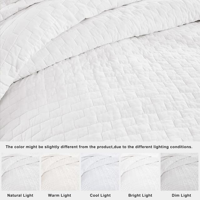 Detalle 2 de palassio White 100% Cotton Quilt Queen Bedding Set (3-Piece) with 2 Pillow Shams