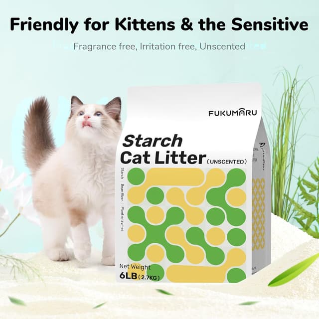 Detalle 2 de FUKUMARU Cassava Cat Litter (Unscented) strong clumping, low dust, plant-based bulk – 2.7kg x 4 bags